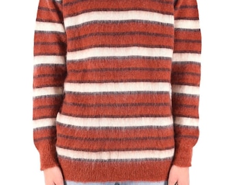 Striped Mohair Knit Sweater Chili Red