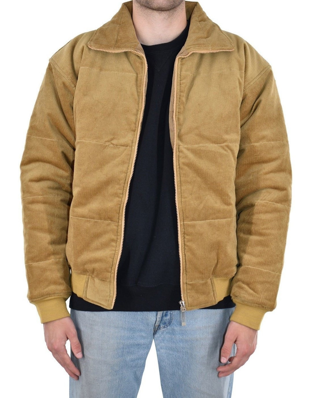 Peanut Corduroy Collar Zip Up Puffer Jacket