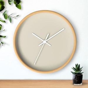 Beige Minimal Wall Clock, Round Wooden Wall Clock, Minimalist Clock, Contemporary Wall Decor, Office Clock, Home Decor