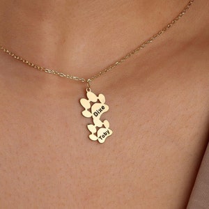 14K Gold Paw Print Name Necklace,Personalized Pet Name Necklace, Dog Paw Jewelry, Animal Lover Gift, Pet Memorial Necklace, Mom Gift