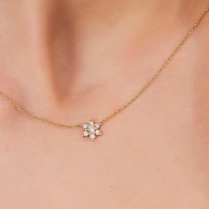 Dainty 18k Gold Flower Necklace: Sterling Silver Diamond Cluster