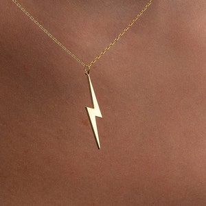 Personalized Lightning Necklace, Upright Lightning Necklace, Gift For Her, Gold Lightning Jewelry, Christmas Gift, Luck Necklace