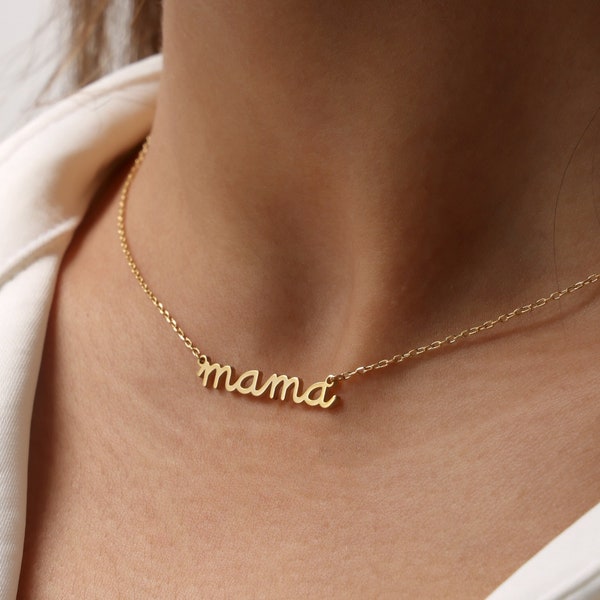 18K Gold Personalized Mama Necklace | Minimalist Mama Jewelry | Tiny Mama Pendant | Name Necklace for Mother | Gift for Her | Christmas gift