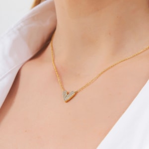 18K Gold Diamond CZ Heart Necklace: Dainty Bridal Jewelry Gift