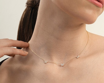 18K Gold Butterfly Necklace: Minimalist Sterling Silver Pendant