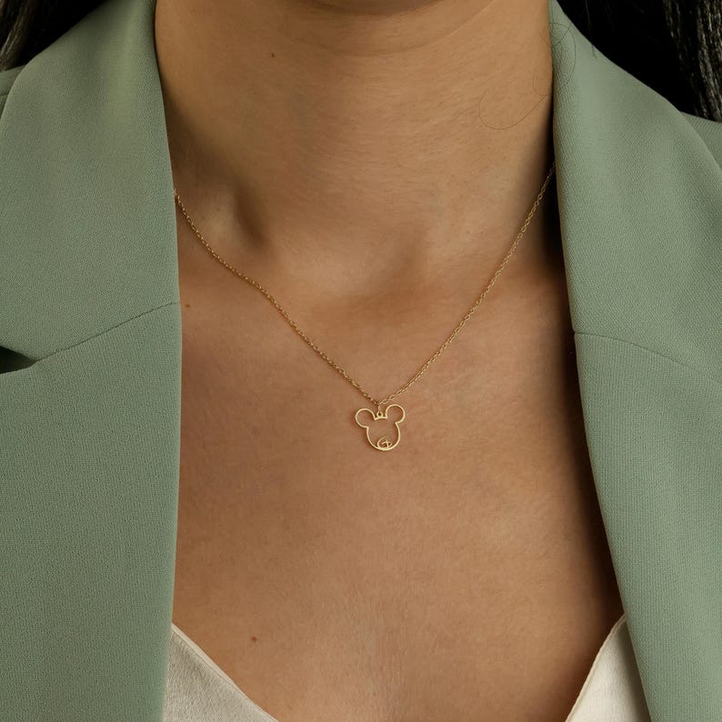 Minimalist Mickey Mouse Initial Necklace, Disney Letter Necklace, Cartoon Letter Pendant, Birthday Gift for Kids, Mother's Day Gift image 3