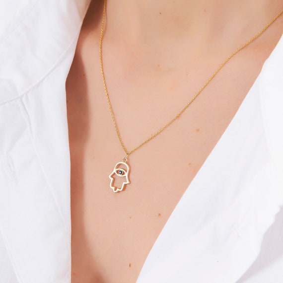 Ciondolo a forma di mano di Hamsa in argento sterling: ciondolo con protezione contro il malocchio in zaffiro - Italia