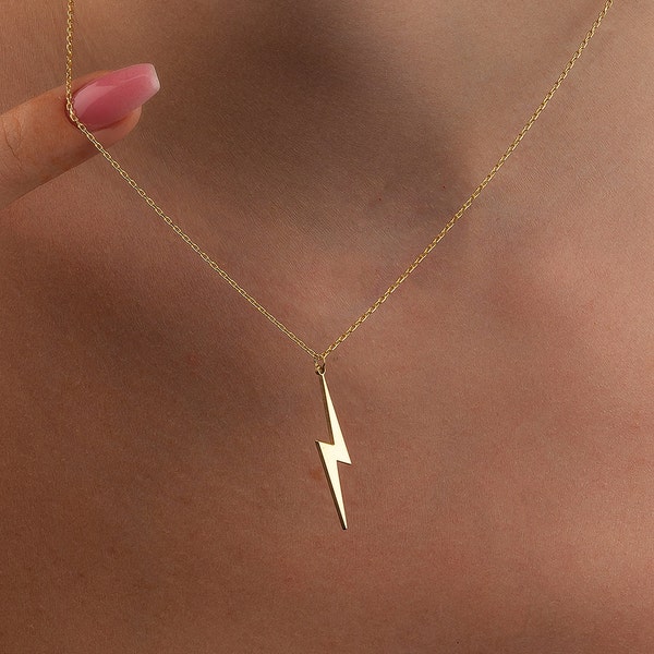 Personalized Lightning Necklace, Upright Lightning Necklace, Gold Ligtning Necklace, Gold Choker Necklace, Christmas Gift, Lightning Pendant