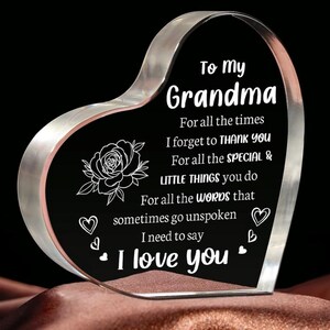 Recuerdo de corazón de acrílico con carta para la abuela