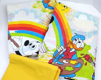 Juego de sábanas vintage Disney Mickey Mouse Arcoíris Pintura Sol TWIN 3 piezas Donald