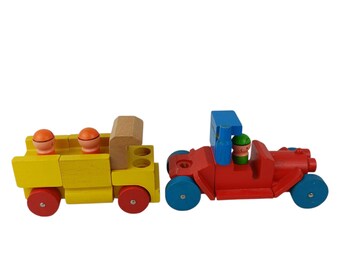 Rompecabezas de madera "Camión y coche Take a Part" de Mattel, juego de 2 piezas, 1971