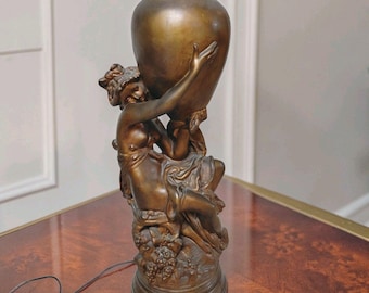 French Art Nouveau Antique Graceful Woman Lamp 36" Naiad Moreau Style Large