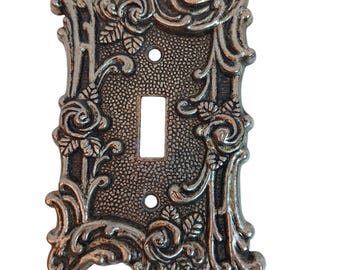 Osłona przełącznika światła VTG z pojedynczą płytką, srebrna, ozdobna, metalowa, różana, 1967 r.