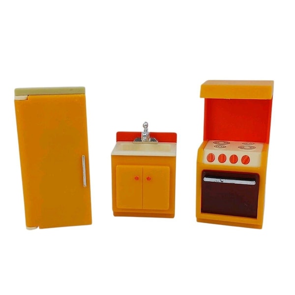 Vtg Fisher Price Little People Kitchen Sink Fridge Stove Retro 70s Dollhouse Mod