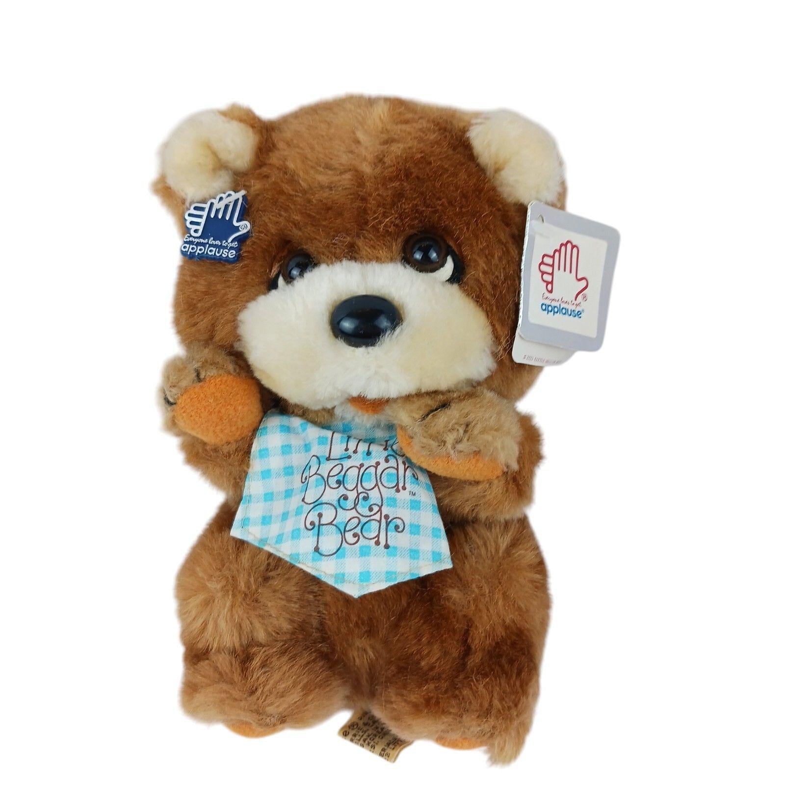 Vtg Applause Little Beggar Bear Stuffed Plush Small With Original