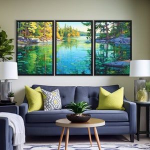 Lake View Canvas Print | 3 Panel Wall Art |  | River Cabin Decor | Lake House Decor | Nature Wall Art