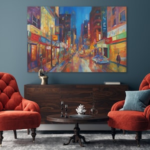 Colorful Cityscape Canvas Print | Urban Wall Decor | Impressionist Oil Painting | City Art