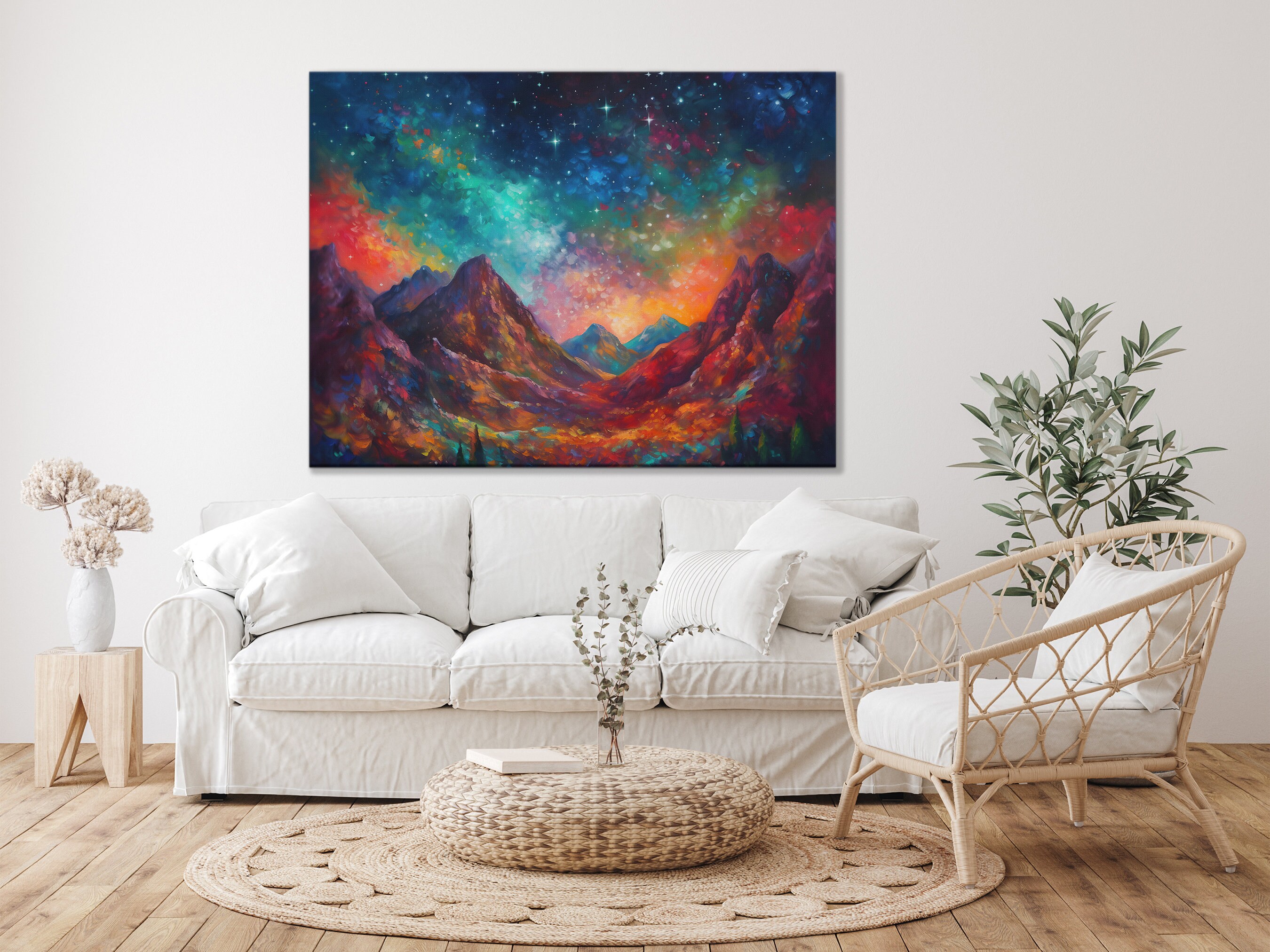 Colorful Starry Sky Canvas Print | Abstract Night Sky Painting | Starry ...