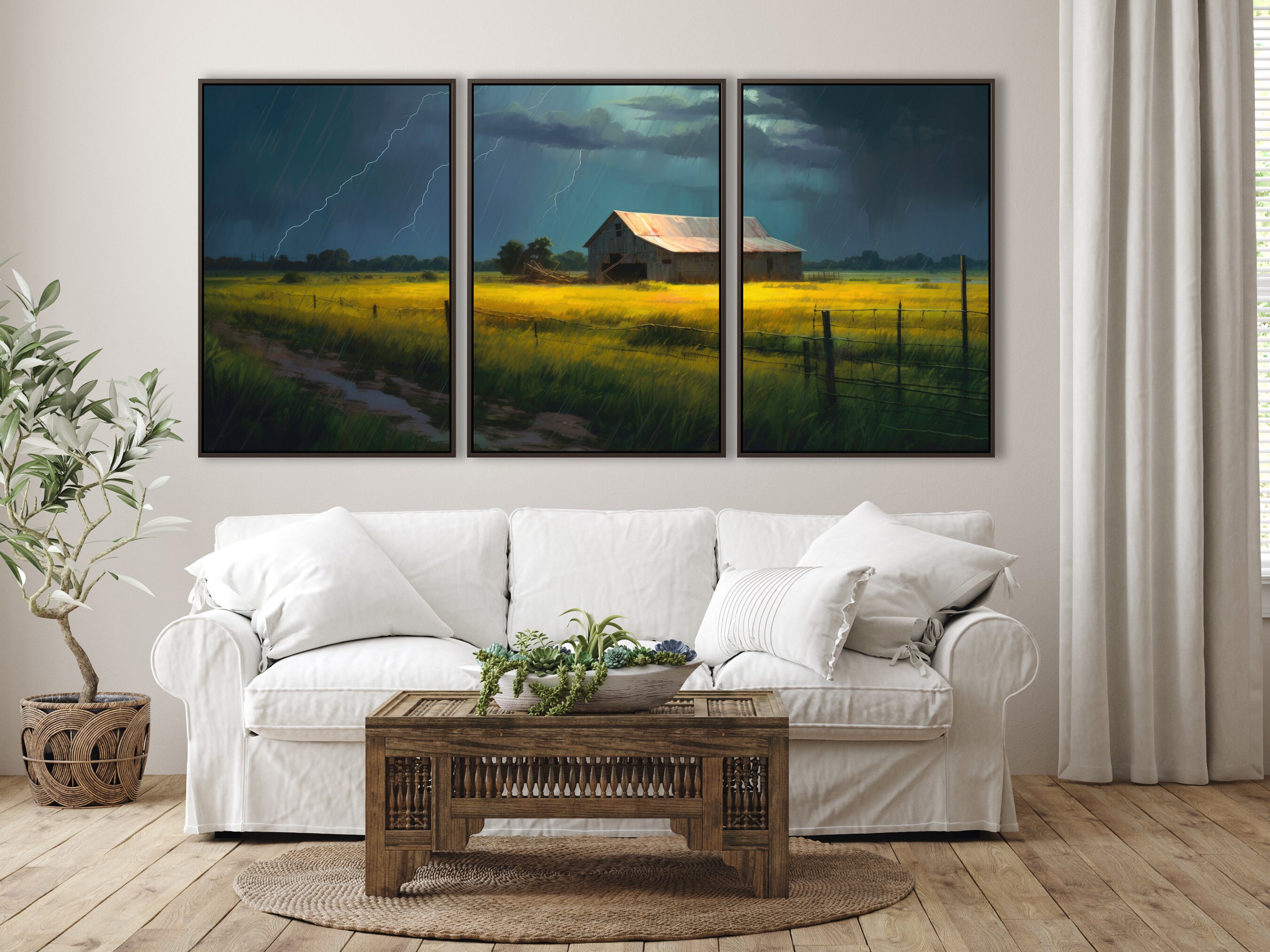 Lightning Strike Canvas Print | 3 Panel Wall Art | Thunderstorm Art ...