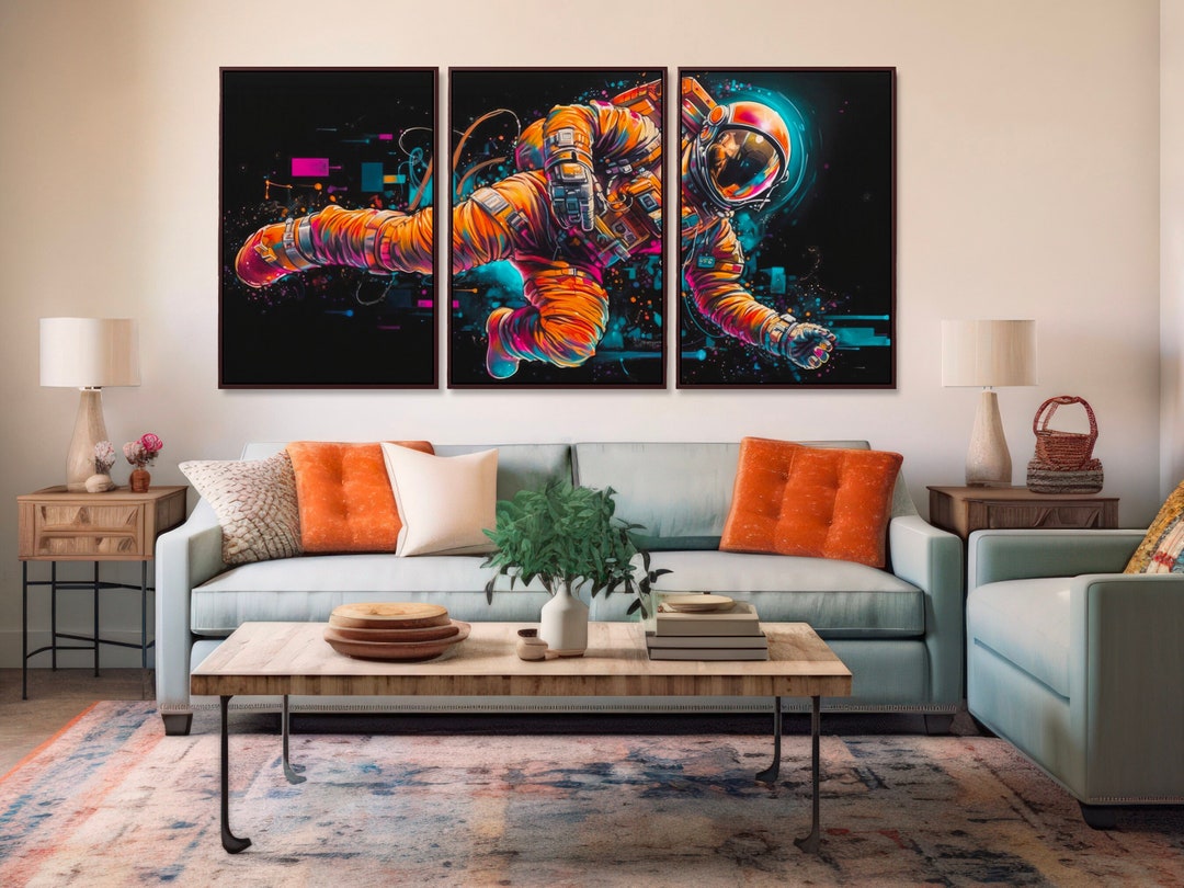 Astronaut Graffiti Art Canvas Print | 3 Panel Wall Art | Urban Art ...