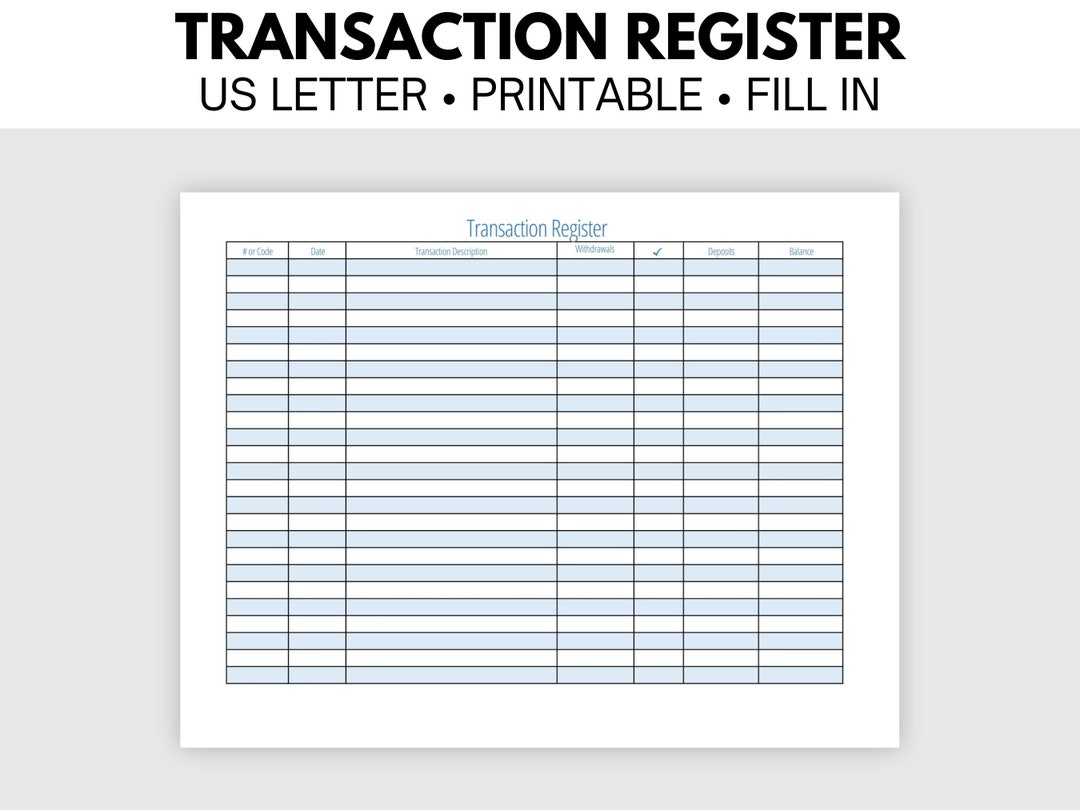 Transaction Register Printable - Etsy