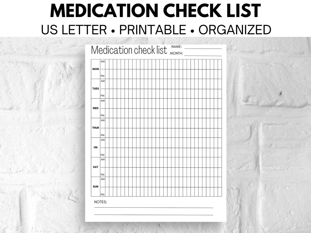 Medication Check List Etsy