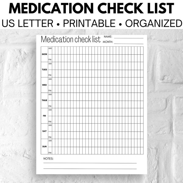 Medication Check List - Etsy