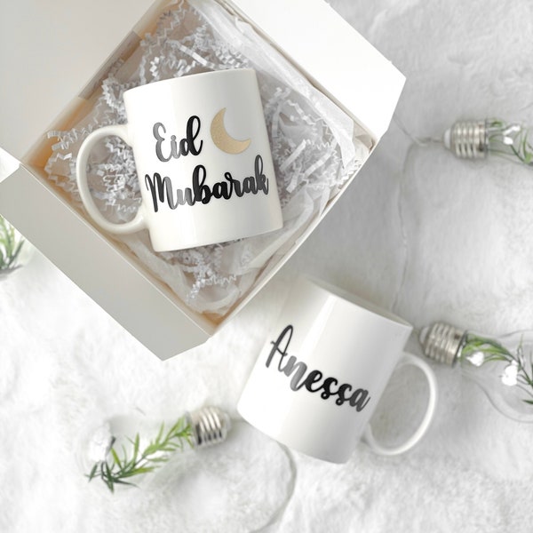 Personalized Eid Mug Eid Mubarak Mug Eid Crescent Moon Modern Mug Modern Eid Decor Eid Kareem Eid Gift Eid Box Eid Box for Kids