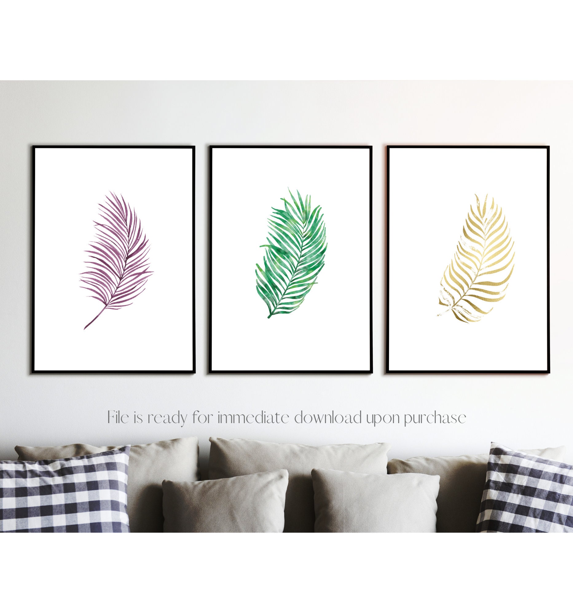 Minimalistic Wall Art Set Green Leaf Printable Natural Posters Bedroom Wall Decor Prints Set ...