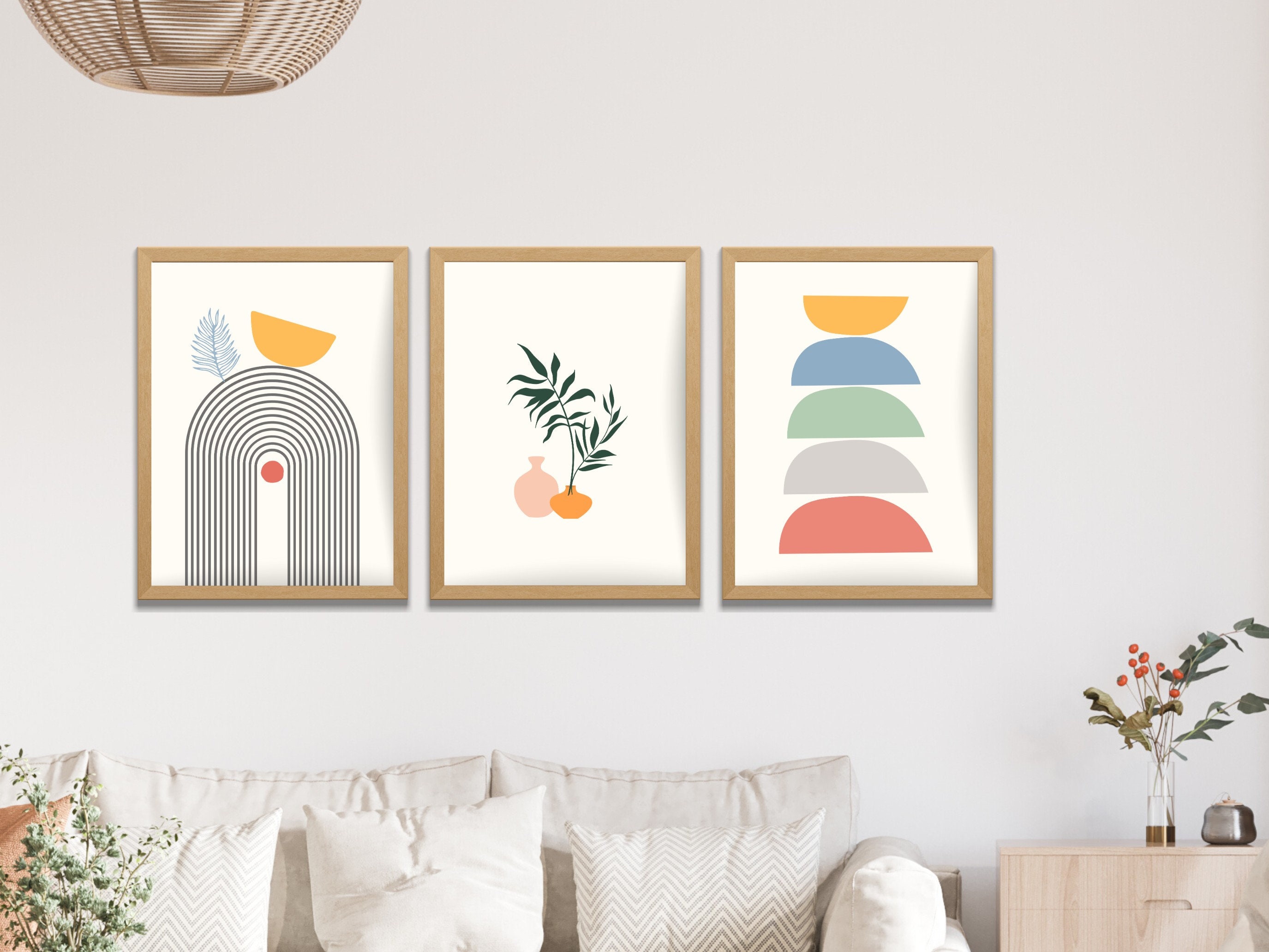 SET OF 3 Boho Wall Art Set Minimalistic Prints for Modern Living Room ...
