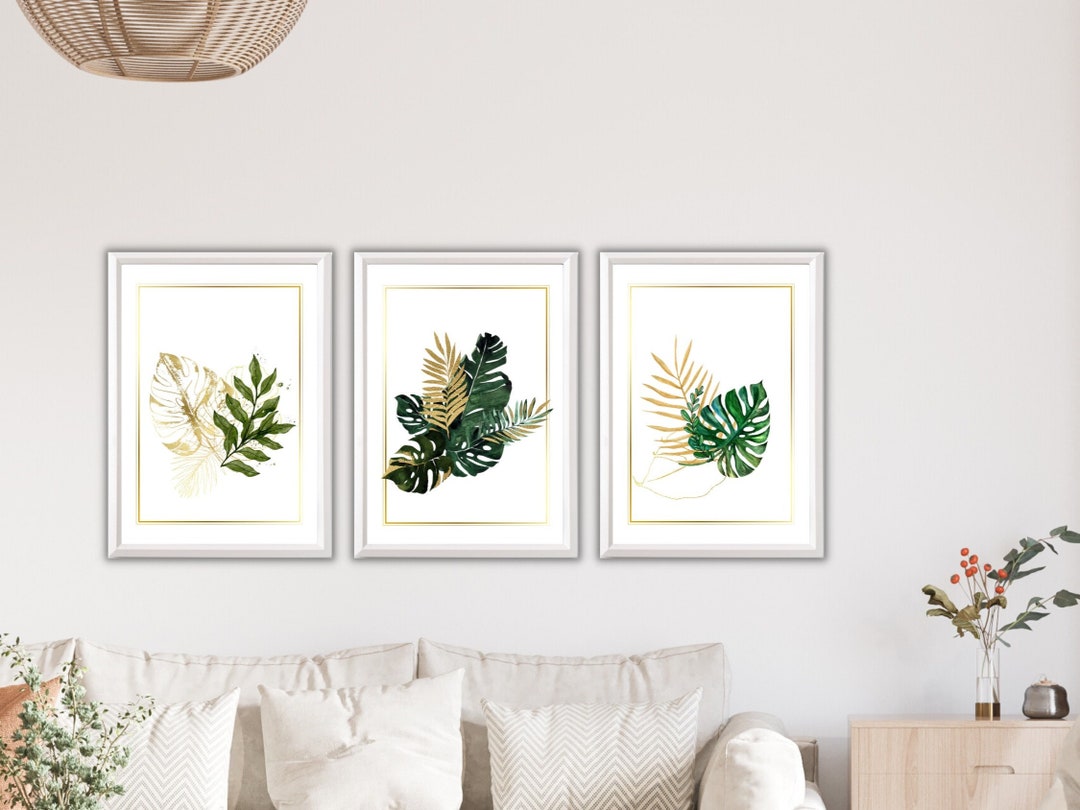12 Printable Green Leaf Minimalist Wall Art Printable Natural Posters Set Living Room Wall Decor ...