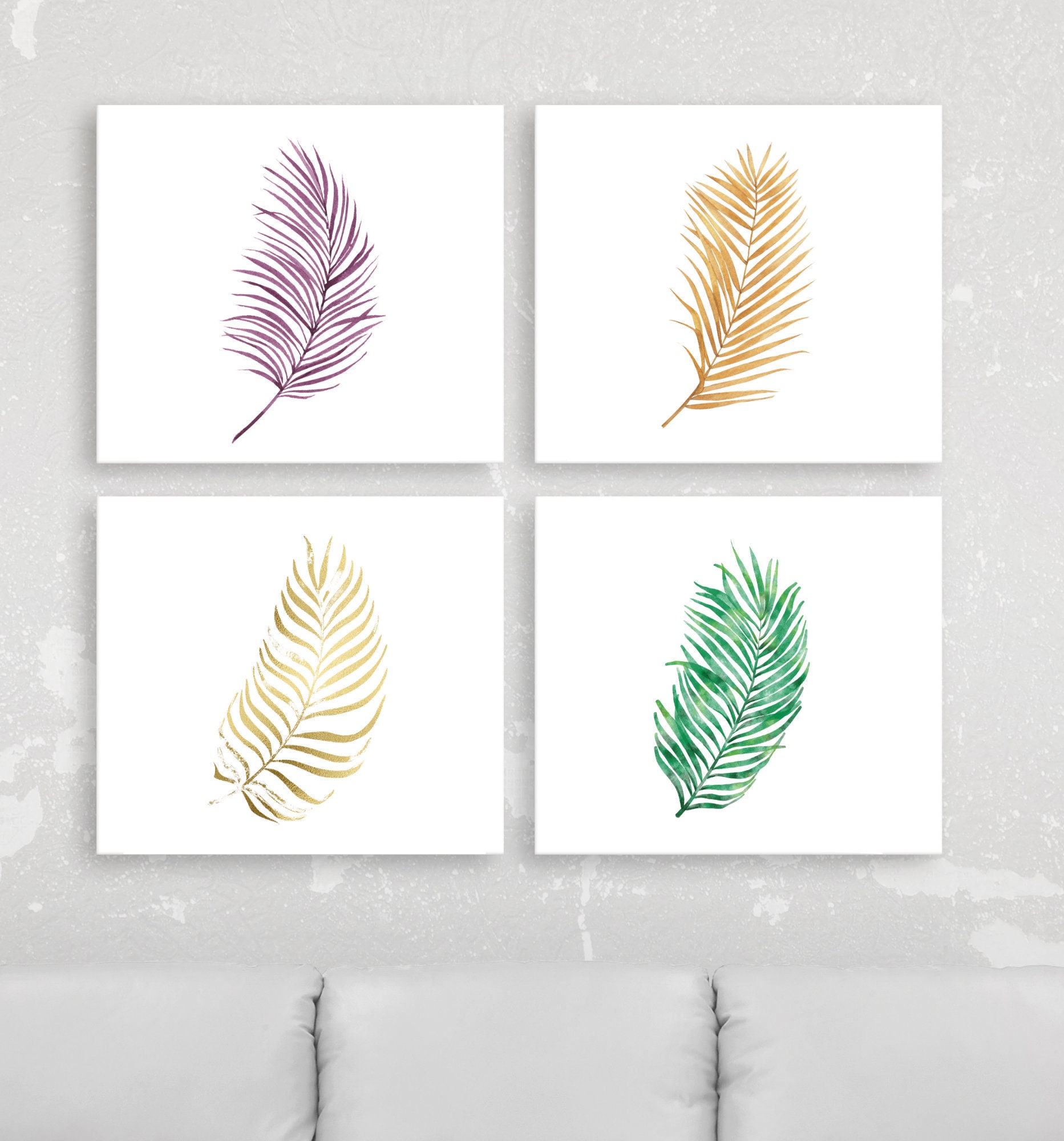 Minimalistic Wall Art Set Green Leaf Printable Natural Posters Bedroom Wall Decor Prints Set ...