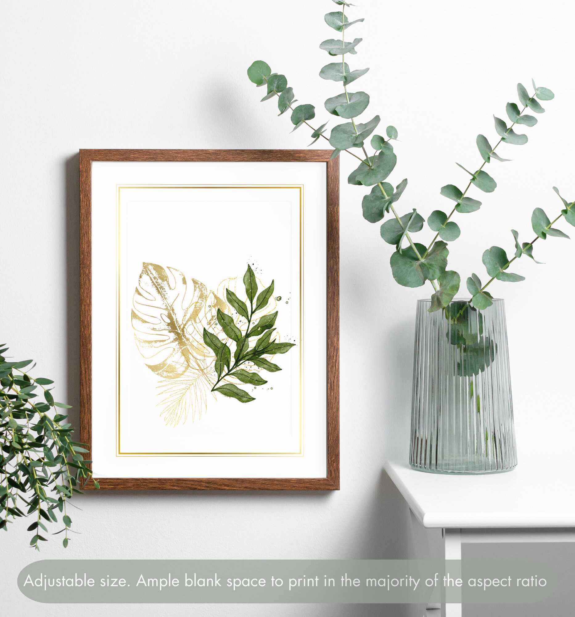 Minimalistic Wall Art Set Green Leaf Printable Natural Posters Bedroom Wall Decor Prints Set ...