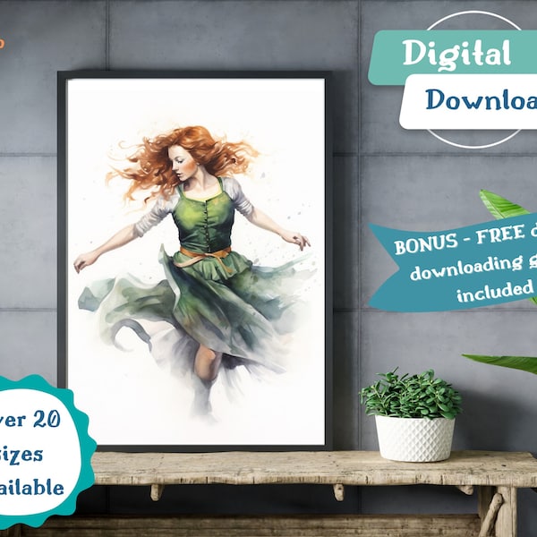 Irish Dancer Watercolour Painting 600 DPI - DIGITAL DOWNLOAD | Printable wall art instant download home decor Irish gift from Ireland
