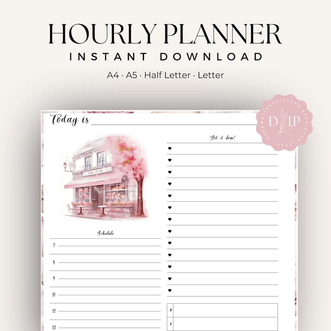 Daily Hourly Planner Printable, Work, Productivity, Organizer, to Do ...
