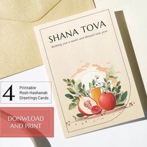 4 cartes de voeux imprimables de Roch Hachana | Shana Tova | Nouvel An juif | Cartes de voeux | Cartes imprimables | Téléchargement imprimable