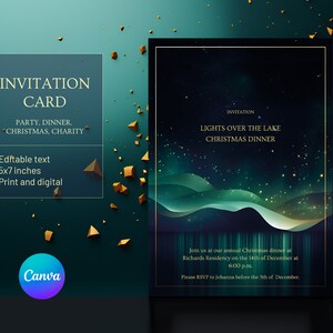 Carte d'invitation modifiable élégante, faire-part pour un dîner de Noël, invitation à une fête, invitation à un événement, luxe, carte d'invitation modifiable, impression