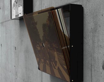 Soporte para discos de vinilo de pared con cajón