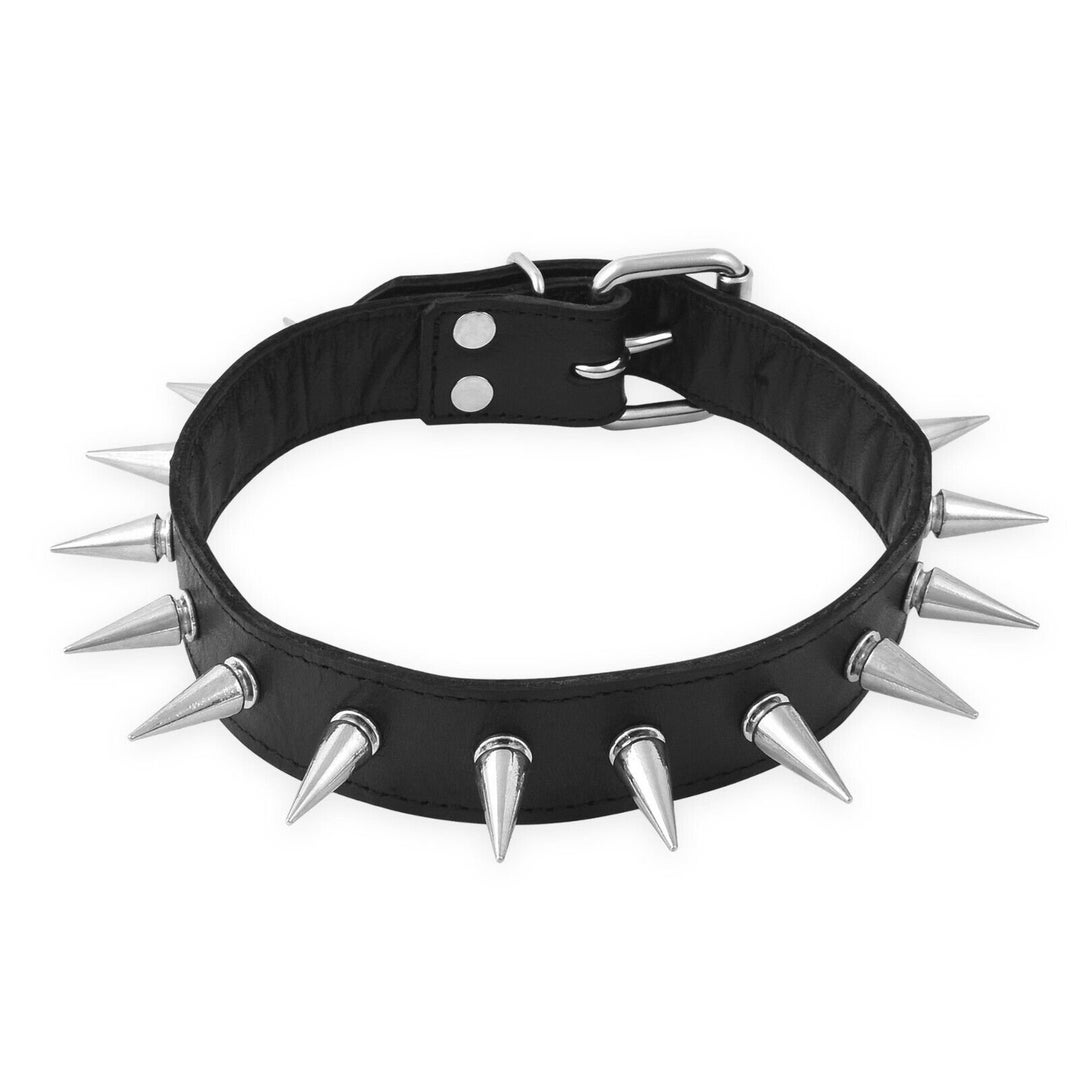 Real Leather Spiked Choker Collar Black Leather Choker With Etsy