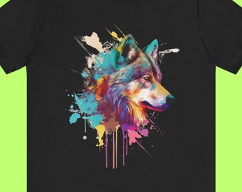 Watercolor Wolf T-Shirt: Black Cotton Animal Tee