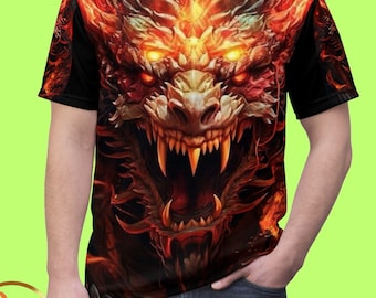 Fire Dragon All Over Print Tee: Fantasy Mythical Creature Shirt