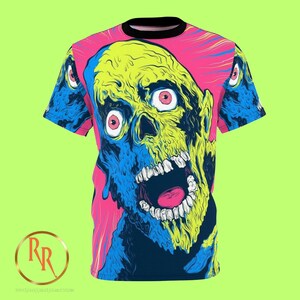 Camiseta de poliéster zumbi pop art: estampa de terror retrô em quadrinhos