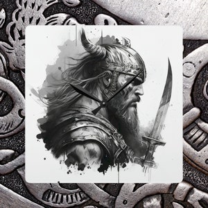 Large Wall Clock Viking Warrior Man Cave Wall Clock Aesthetic Clock For Living Room Battery Wall Clock Unique large Square Wall Clock