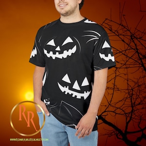 Spooky Halloween Graphic Tee: Black and White Horror All Over Print