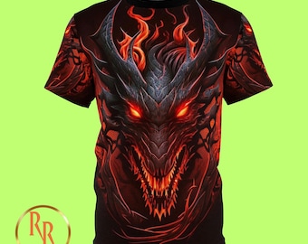 Red Fire Dragon All Over Print Tee: Dark Fantasy Shirt