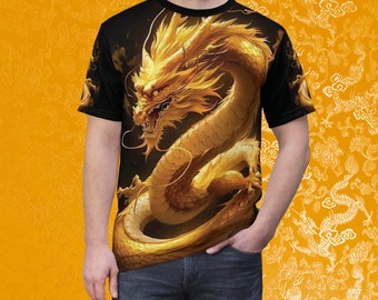 Vintage Golden Dragon T-Shirt: Mythical All Over Print