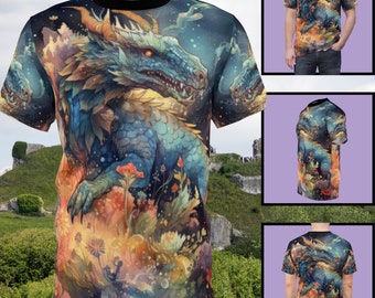 Chemise dragon T-shirt dragon fantastique, chemise créature mythique, t-shirt vintage dragon bleu, cadeau pour elle, joueur unique, tendance, imprimé