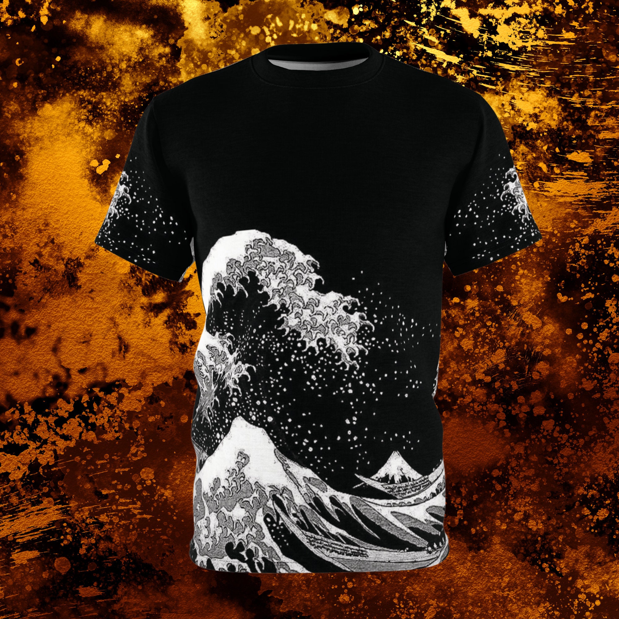 The Great Wave Black and White Japanese All Over Print