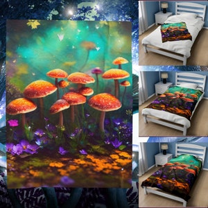 Mushroom blanket couch throw All Over Print Blanket mushroom décor gift for her velveteen gift for mushroom lover dark academia décor  throw