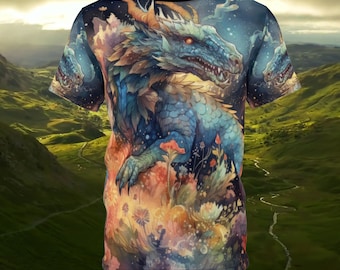 Vintage Blue Dragon T-Shirt: Mythical Creature All Over Print